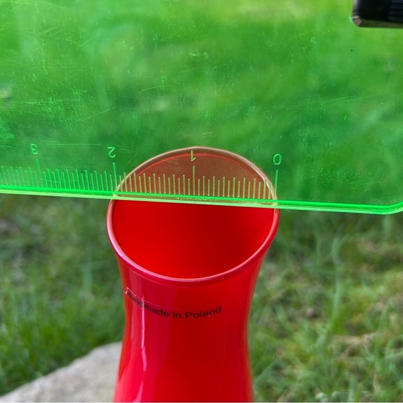 Slender Red Glass Vase Made in Poland 10" inch Tall Translucent Glass Drop Rim - Picture 7 of 8